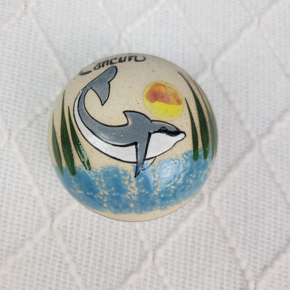 Puerto Vallarta Hand Painted Pottery Trinket Dish Dolphin Mexico